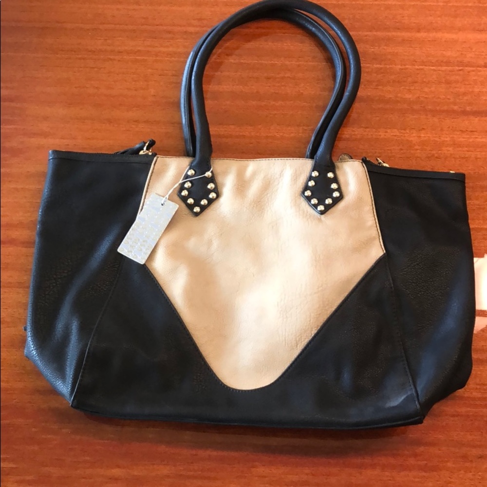 Alyssa Two-Tone Leather-Look Tote
